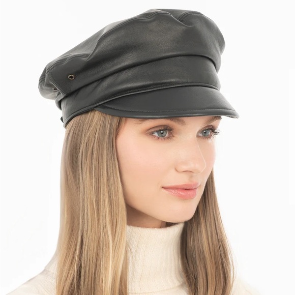 Eric Javits Black Leather Night Porter Cap - Picture 4 of 5